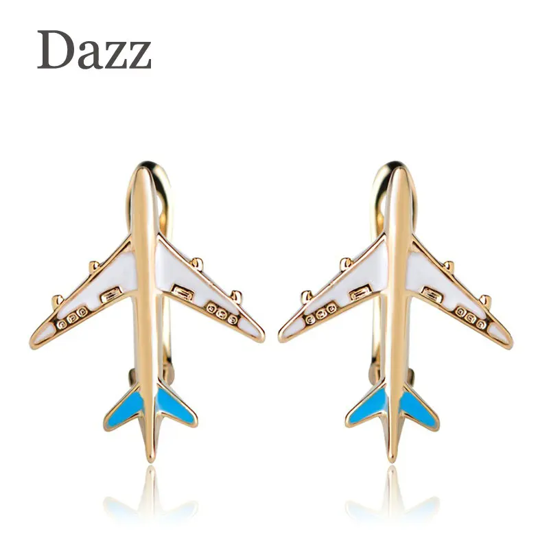 Dazz Enamel Airplane Shape Earrings For Women Girls Gold Color D Hooks Aircraft Plane Stud Earring Harajuku Copper Ear Brincos | Украшения