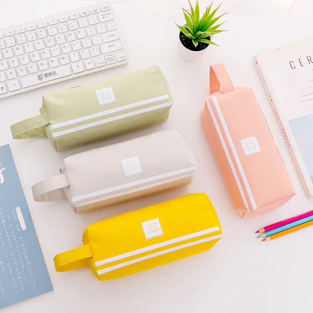 

1Pc Large Capacity Canvas Pencil Case Pen Box Zipper Bags Stationery Organizer School Supplies Kids Gift Students Awards Gift