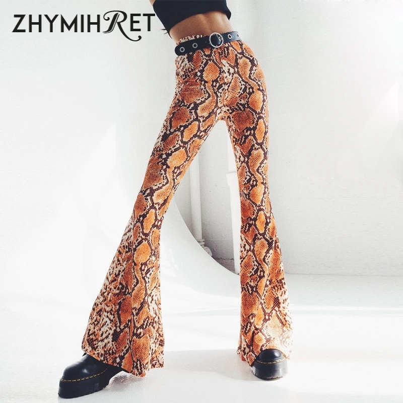 Женские брюки со змеиным принтом ZHYMIHRET уличные средней талией весна 2019|Брюки| |