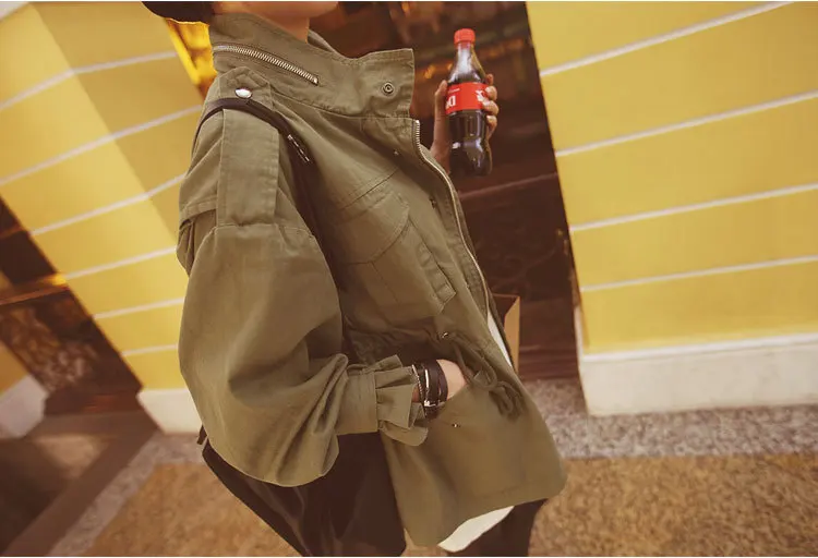 Женская куртка оверсайз армейского зеленого цвета модные корейские свободные