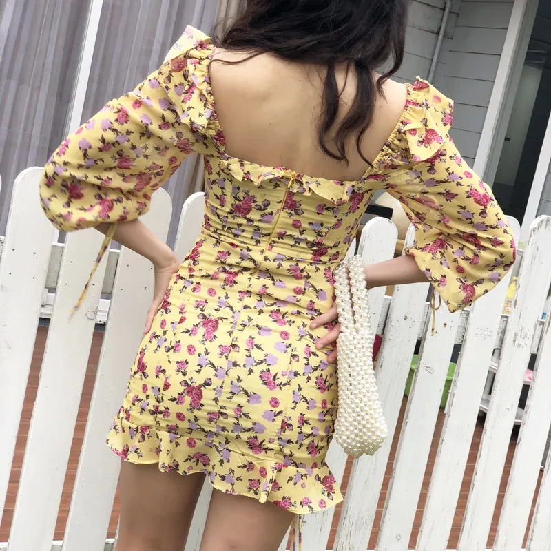 Summer dress 2020 boho yellow floral mini women beach vintage sexy ruffle chiffon party casual korean vestidos | Женская одежда