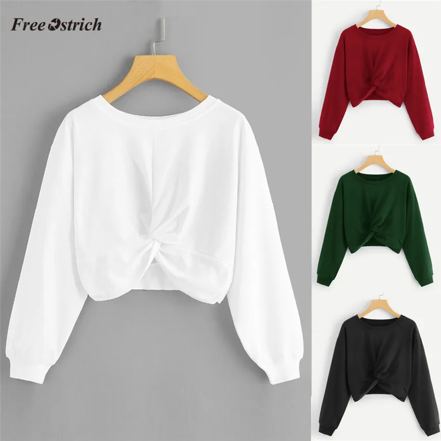 Free Ostrich Winter Women Sweatshirt Short Knotted Pullovers Full Sleeve O-Neck Loose Sweatshirt Jumper Sweats Warm Tops de18