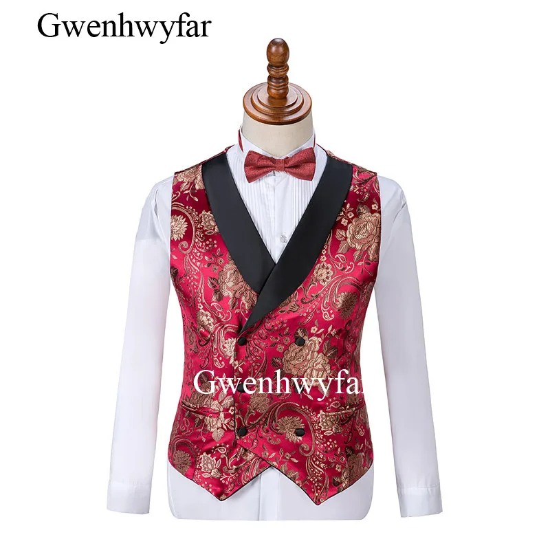Элегантные костюмы Gwenhwyfar Jujube с красными и золотыми цветами мужские смокинги для