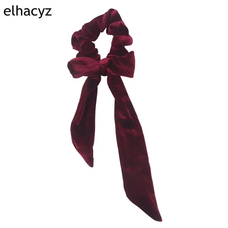 1PC Hot Sale 11 Colors Bow Velvet Scrunchies Bow knot Elastic Hair Band Girls Hair Rope Ponytail Holder Hair Tie Head wear - Цвет: 5