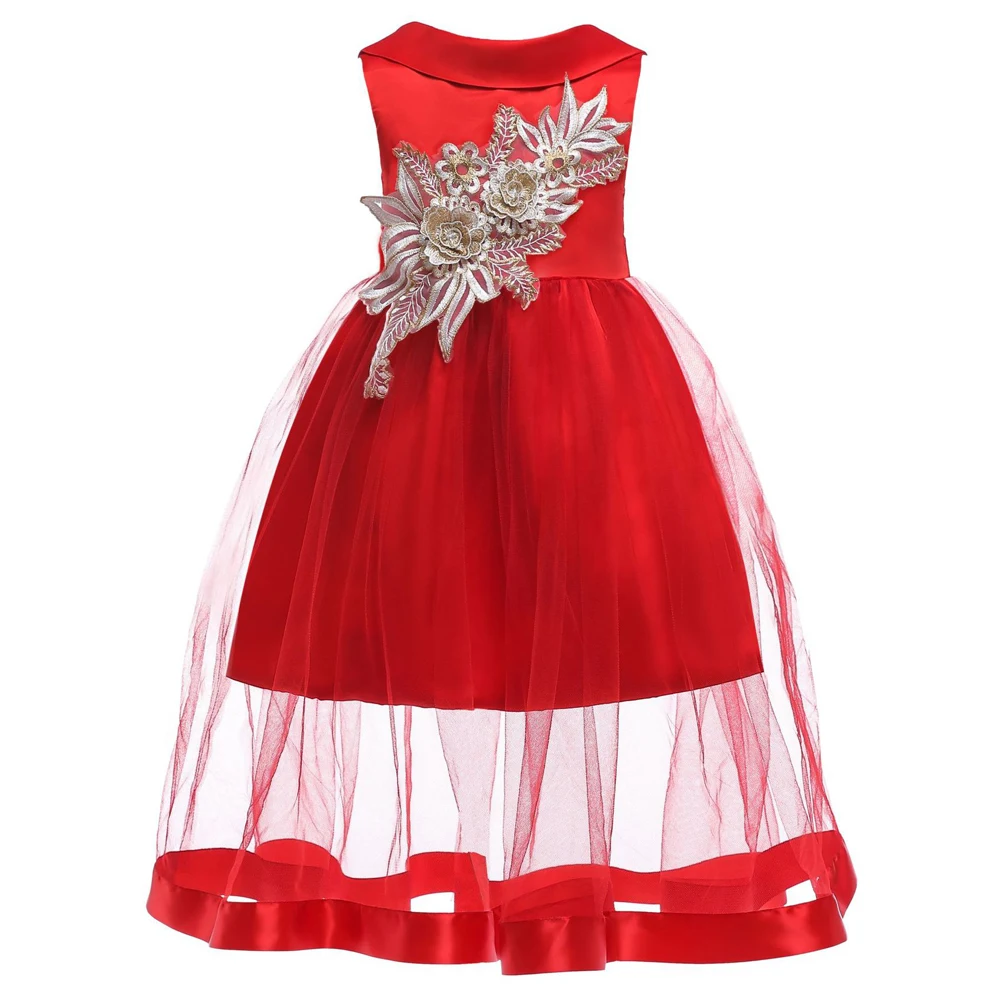 2020 Embroidery Summer Clothes Flower Princess Kids Dresses For Girls Dress Elegant Wedding Children Clothing 6 5 10 Years | Детская