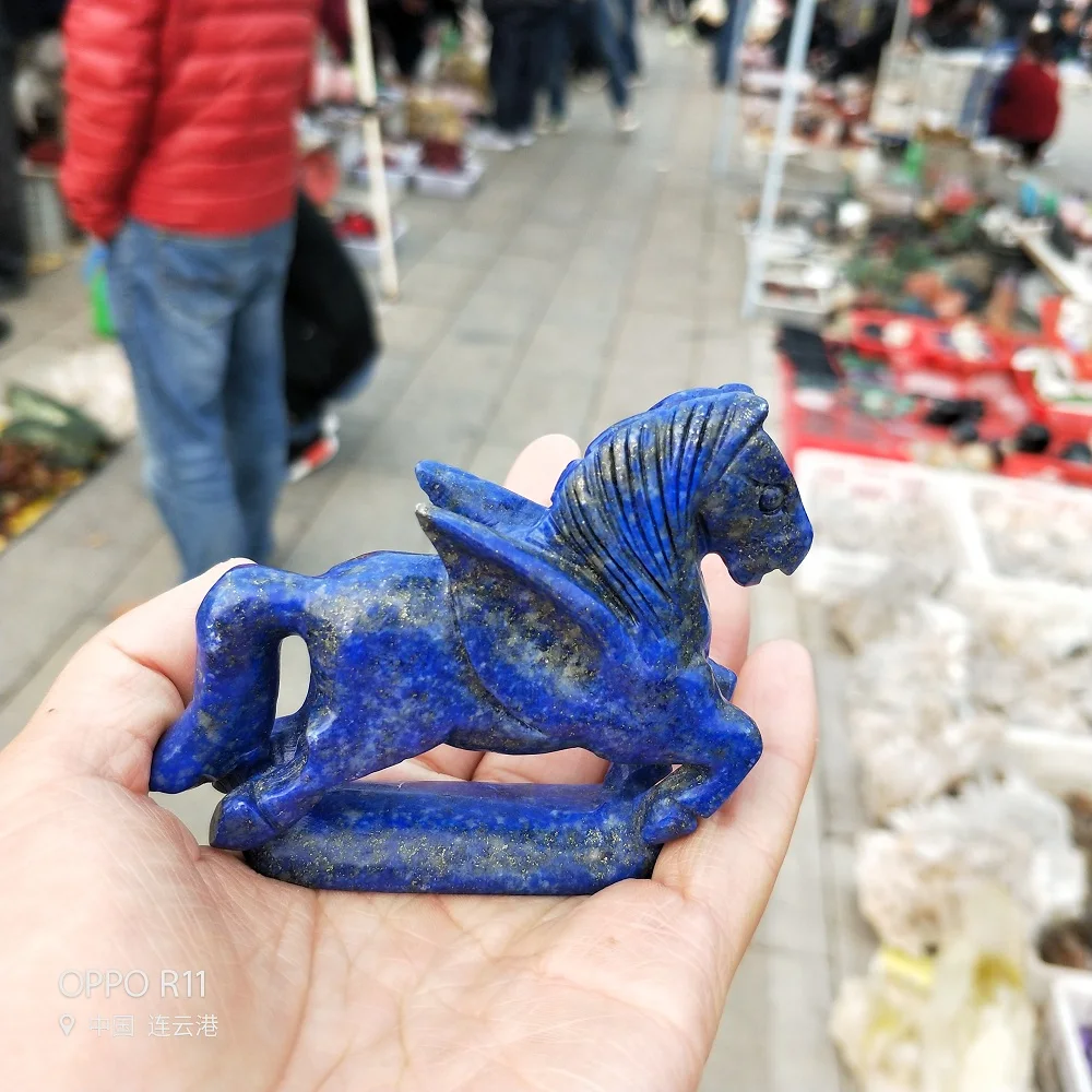 Резьба из натурального кристалла лазурит Лошадь Единорог животное тотем статуя