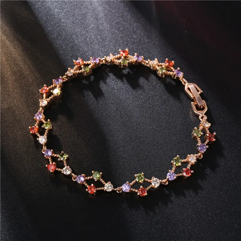 

FYM New Fashion Rose Gold Color Bracelets & Bangles Romantic Mona Lisa Bracelet Multi-Color Crystal Zircon For Party