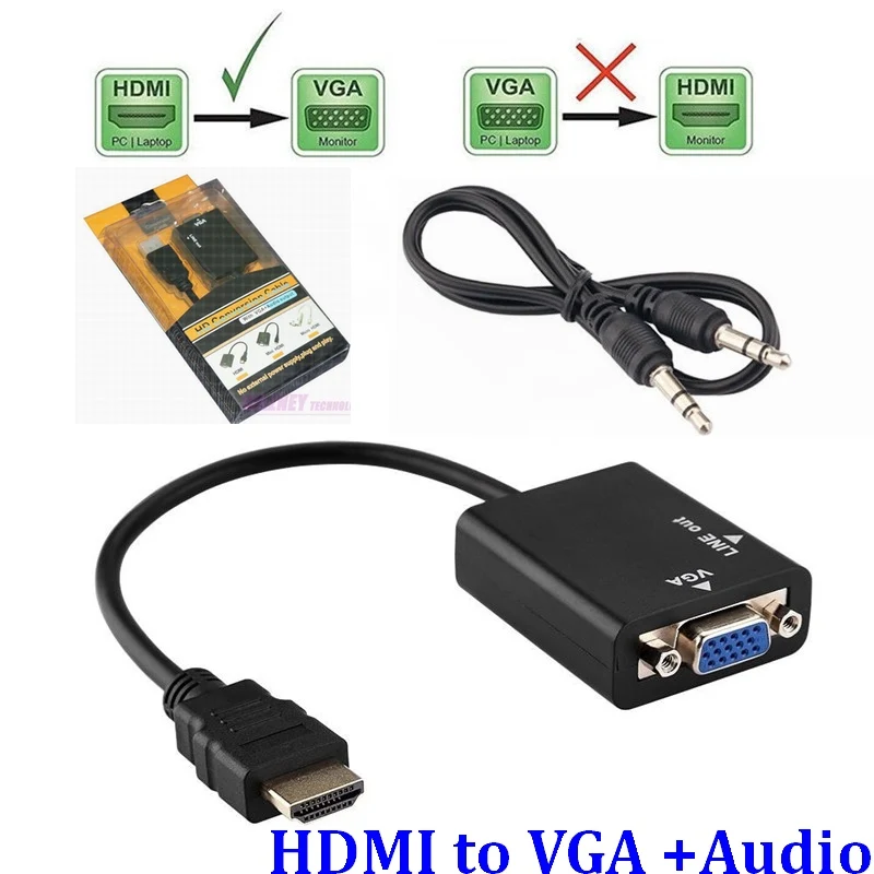Преобразователь аудиокабеля с HDMI на VGA 3 5 мм Переходник штекер гнездо