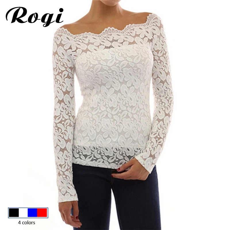 Rogi женские блузки Весна Модная белая кружевная блузка рубашки с открытыми