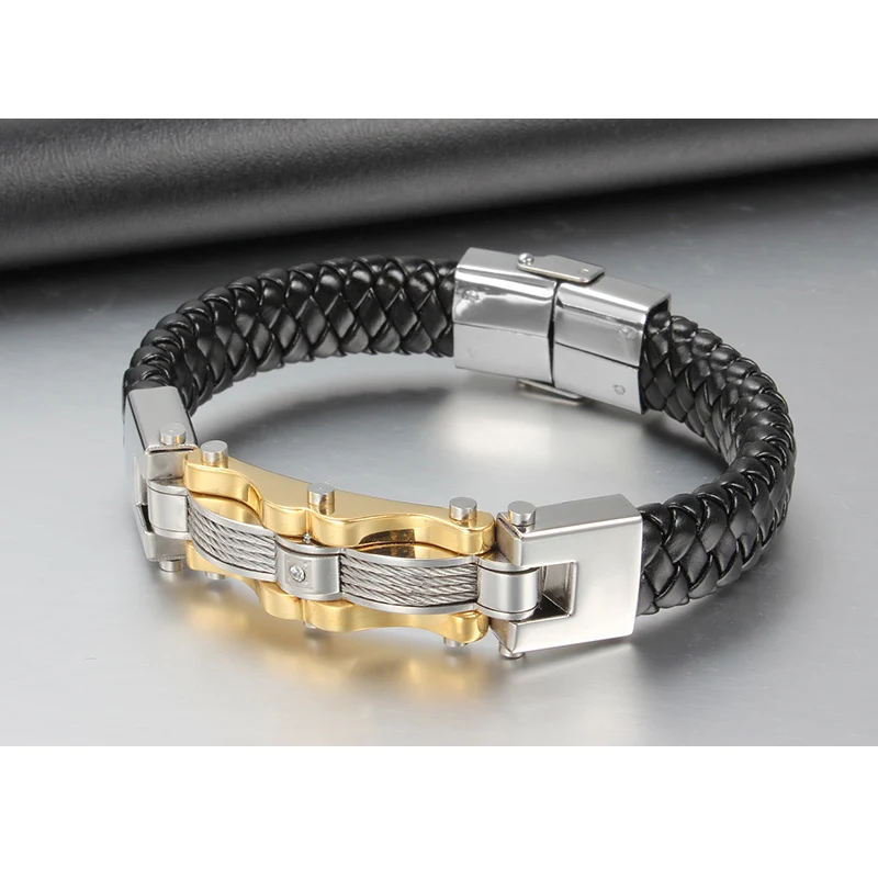 Mprainbow мужской браслет из натуральной кожи идентификация ID нержавеющей стали