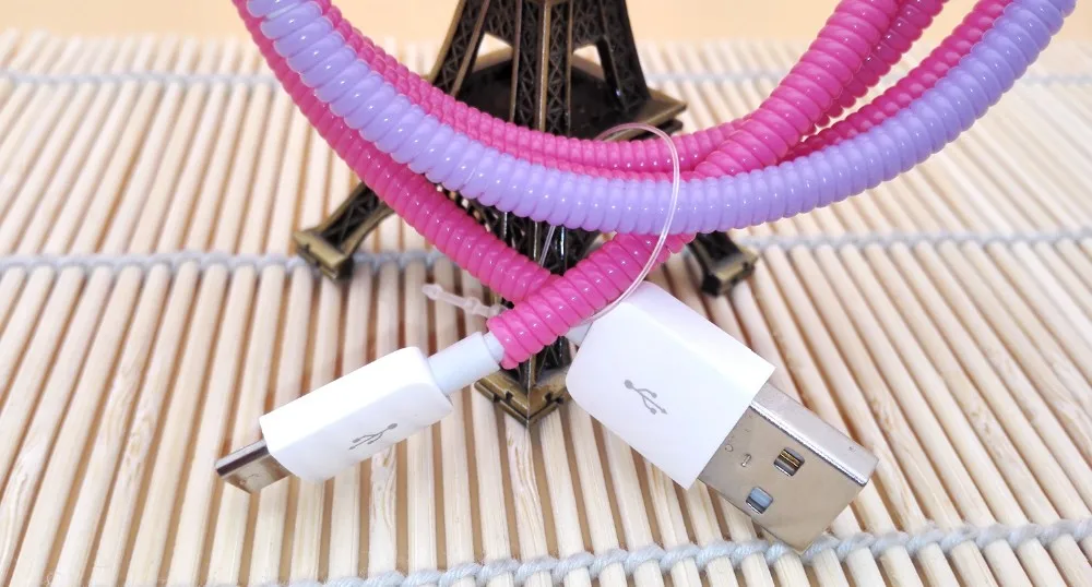20 шт./лот сплошной цвет ТПУ Спираль USB зарядное устройство протектор сердцевины кабеля обмотки кабеля для зарядки Кабели органайзер, длина 50 см