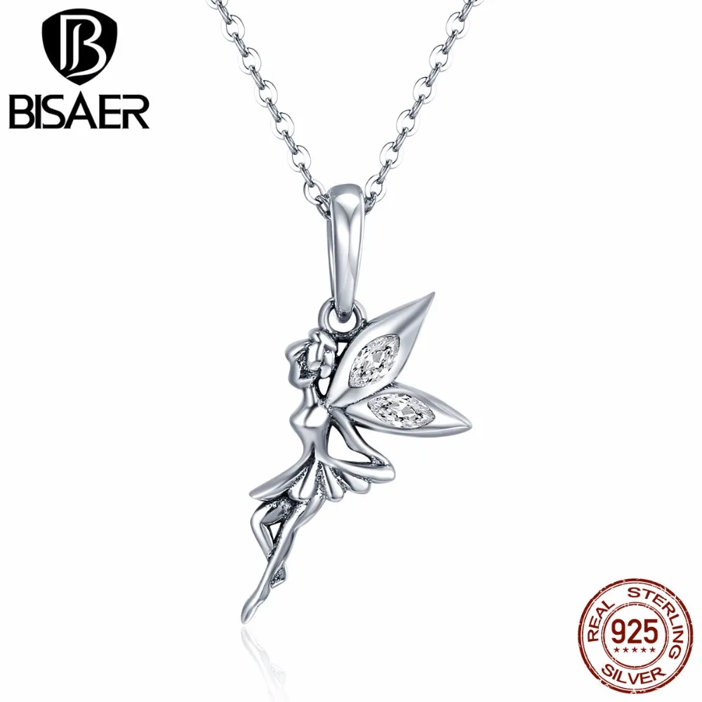 BISAER 925 пробы серебряный ангел-хранитель Ослепительная Волшебная Подвеска Ожерелье женское ожерелье ювелирные изделия подарок на день Святого Валентина