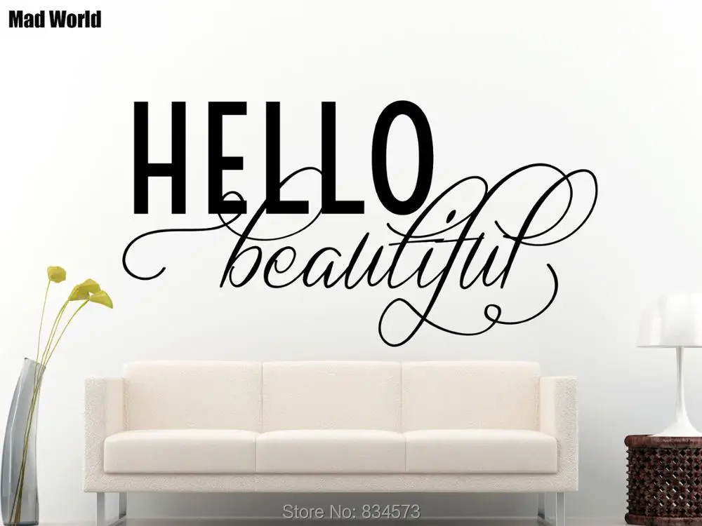 Безумный мир-Hello красивой Цитата стены Книги по искусству Наклейки настенные