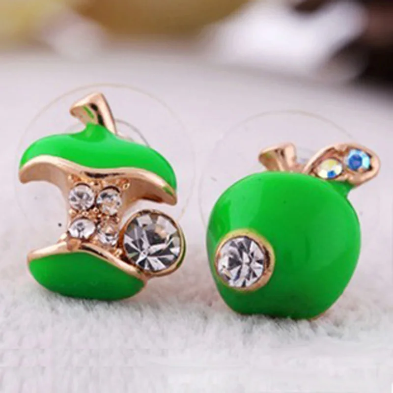 Женские серьги гвоздики с красным зеленым яблоком|stud earrings|stud earrings for womenearrings women |
