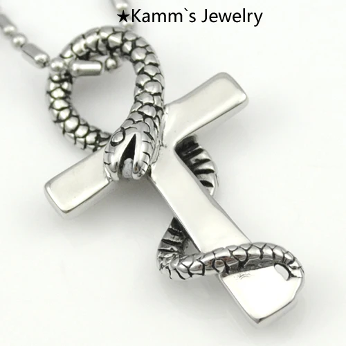 Акция! Ankh Cross Snake ожерелье из нержавеющей стали с цепочкой 60 см Мужские Женские