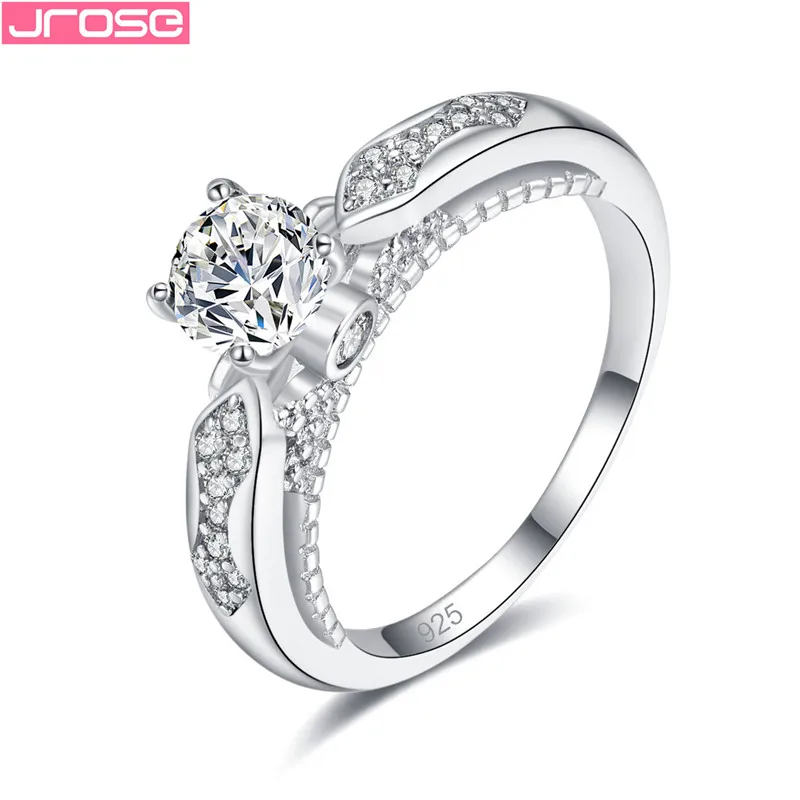 

JROSE Promise Sterling Silver 925 Jewelry Classic Wedding Ring For Women Round Cubic Zircon bagues pour femme Bridesmaid Gifts