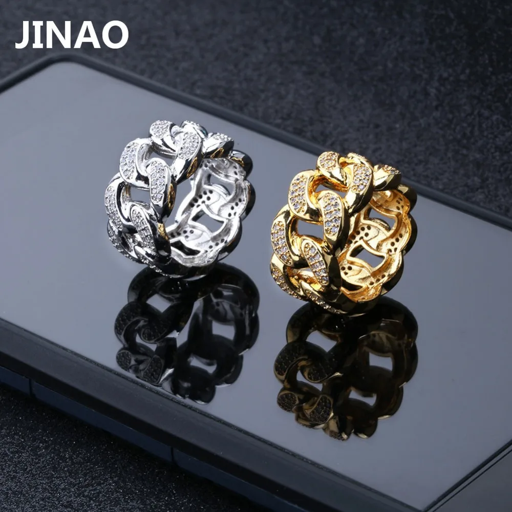 Новинка, мужские трендовые кольца, золотого цвета, высокое качество, Bling Ice Out AAA CZ, хип-хоп панк кольцо, кубинская цепочка