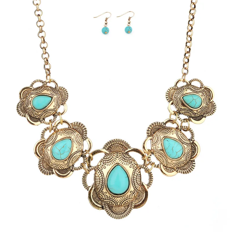 Винтажное богемное ожерелье с камнями массивное нагрудником этническое