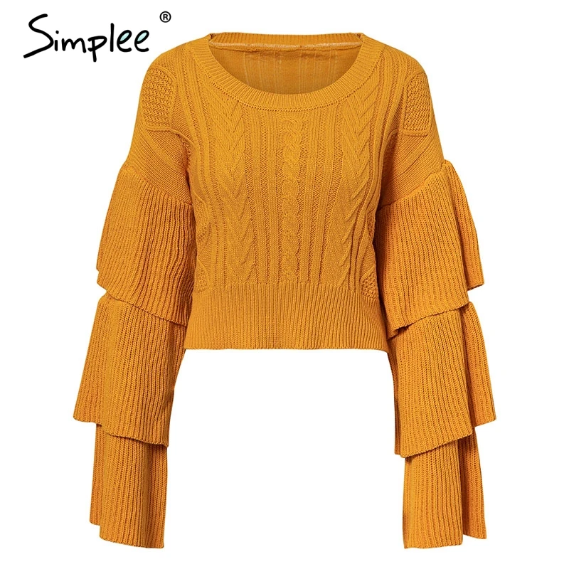 Simplee Elegant layered flare sleeve knitted sweaters Women winter 2018 Autumn Fashion pullovers girls tops knitwear jumper | Женская