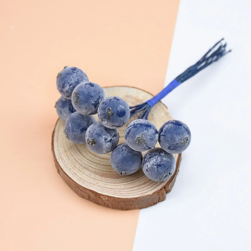 dark purple 10 шт. искусственные растения мини фрукт из пенопласта искусственные ветки вишни декоративные цветы венки Рождественские украшения для дома свадьбы diy помпон - Цвет: dark purple