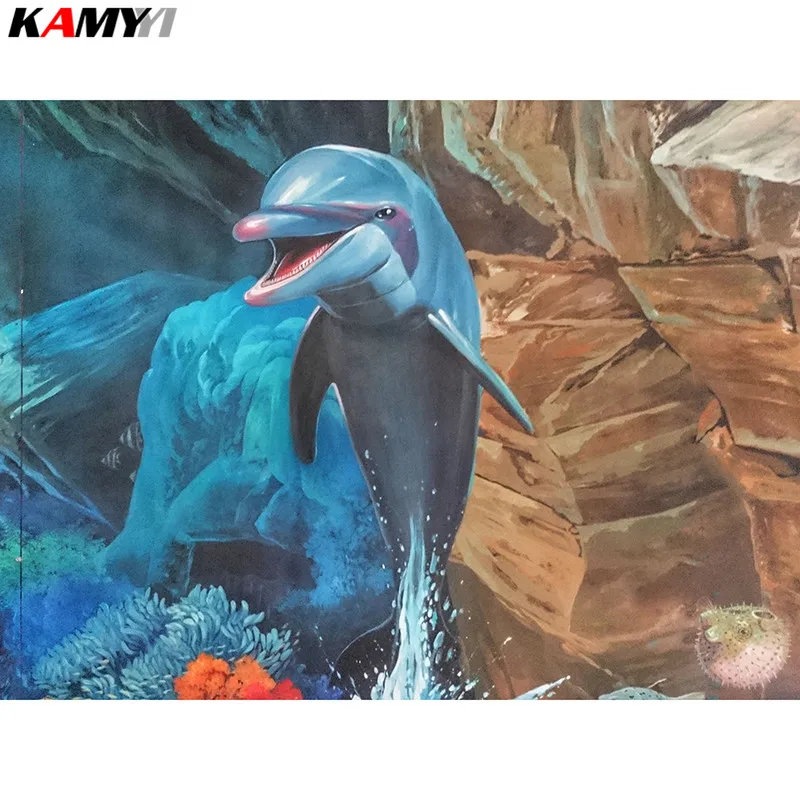 

5D DIY diamond painting cross stitch Leaping dolphin Full Square Diamond embroidery Needlework Rhinestone Mosaic decor