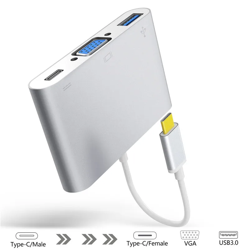 Кабель адаптер NewBEP 3 в 1 USB 0 Type C VGA зарядный порт для Samsung S8 Plus Macbook Pro Lenovo Yoga| |