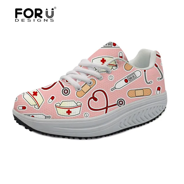FORUDESIGNS/ г., брендовая дизайнерская женская обувь для кормления повседневная обувь для похудения Милая женская обувь на платформе, увеличивающая рост, с принтом медсестры - Цвет: H5802AS