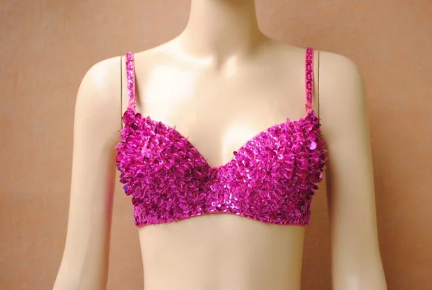 Бюстгальтер для танца живота из спандекса однотонный с блестками серебристый