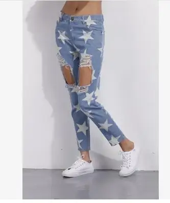 Горячий стиль ностальгию отверстие печати ковбой семь сексуальные джинсовые