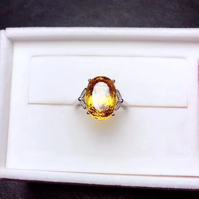 Uloveido 925 пробы Серебряное кольцо с натуральным топазом ярко желтого цвета