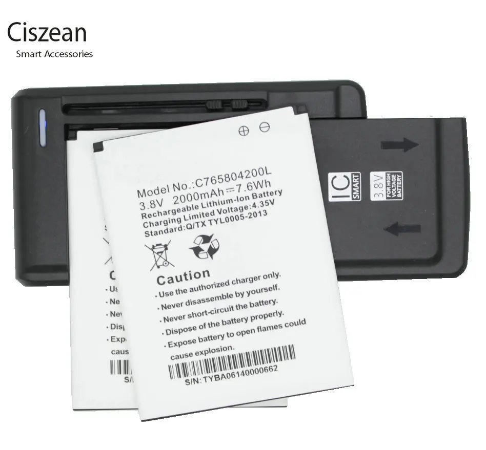 Ciszean 2x3 8 V 2000mAh Сменный аккумулятор + универсальное зарядное устройство C765804200L для