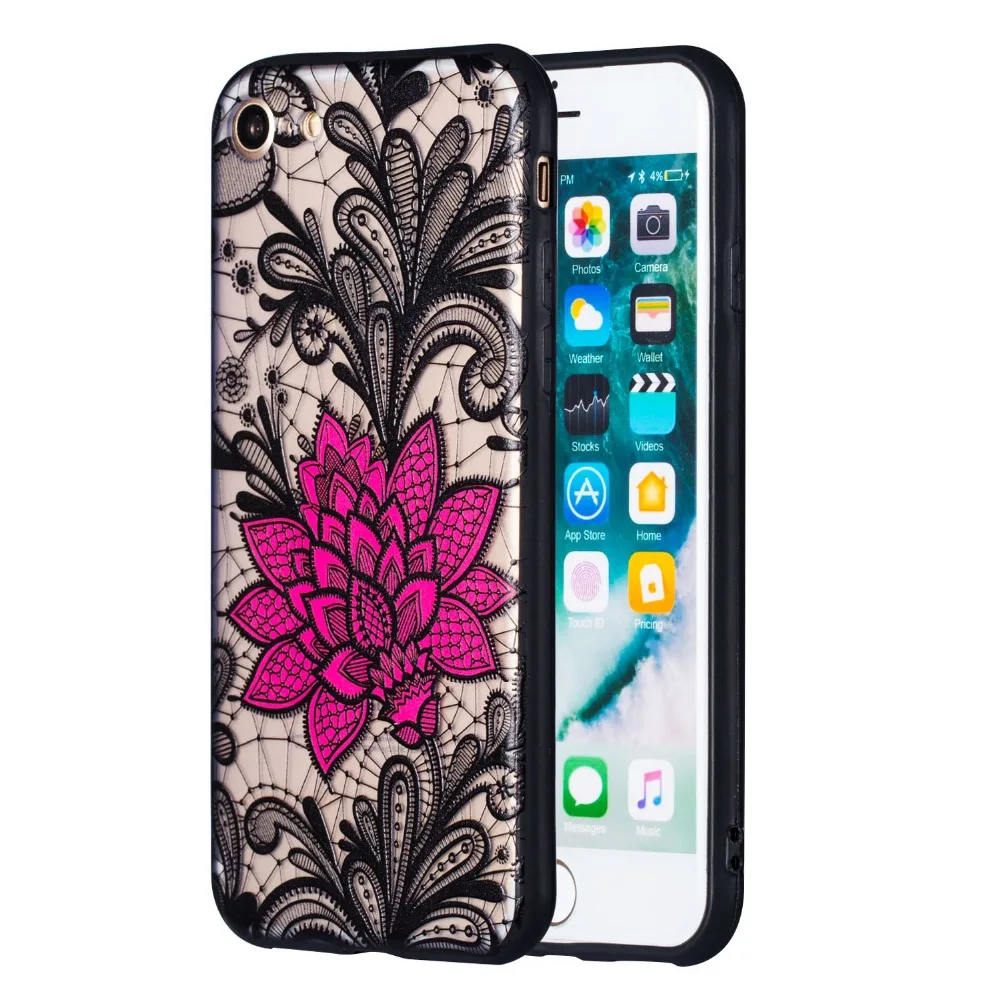 Пикантные розовые кружевное платье с цветочным рисунком для iPhone 8 плюс TPU + PC Phone