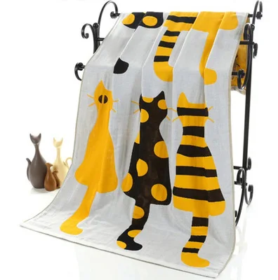

New black Cat Gauze Cotton Bath Towel for Adults Crane Swan Large Camping Shower Towels Bathroom Children Blanket