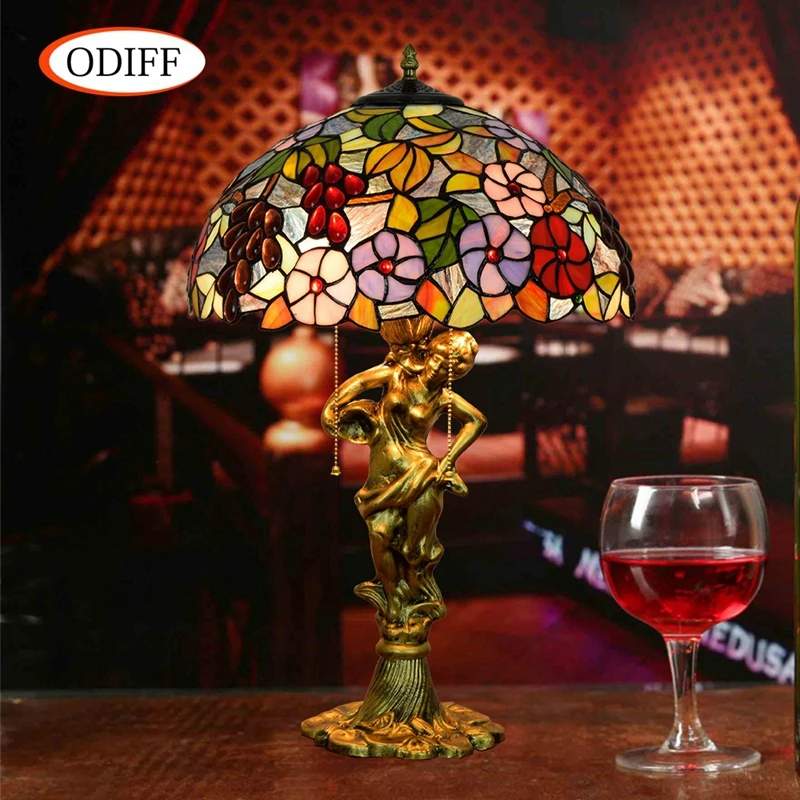 Eusolis 16 дюймовая витражная настольная лампа Lampe De Chevet Chambre Mosaic винтажная