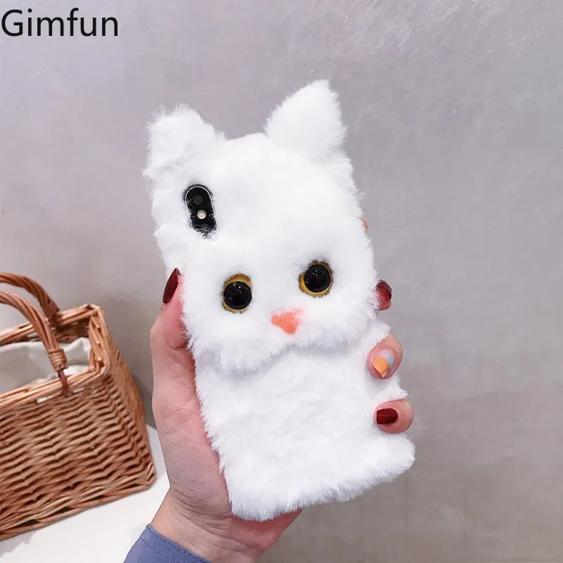 Забавный плюшевый чехол Gimfun с мультяшным котом для Iphone Xs Max XR милый пушистый белый
