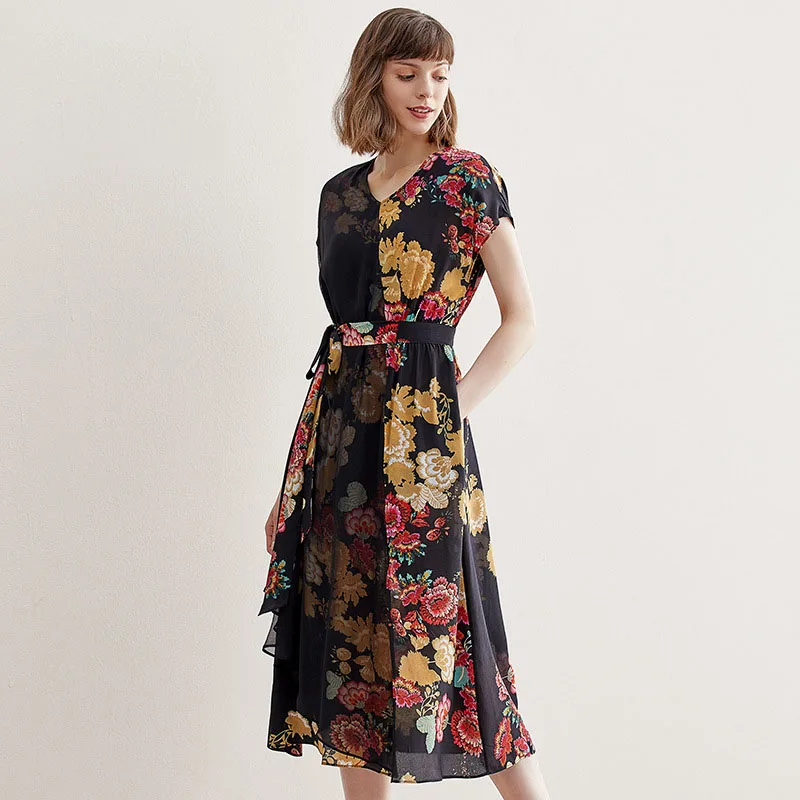 Фото Женская шелковая юбка в стиле ретро повседневная приталенная с вышивкой и