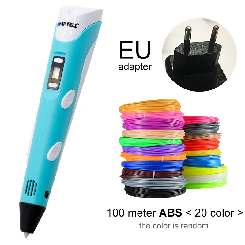 Blue EU-100m ABS Myriwell 3D Ручка светодиодный экран DIY 3D печатная ручка 100 м ABS нить креативная игрушка подарок для детей дизайн рисунок - Цвет: Blue EU-100m ABS