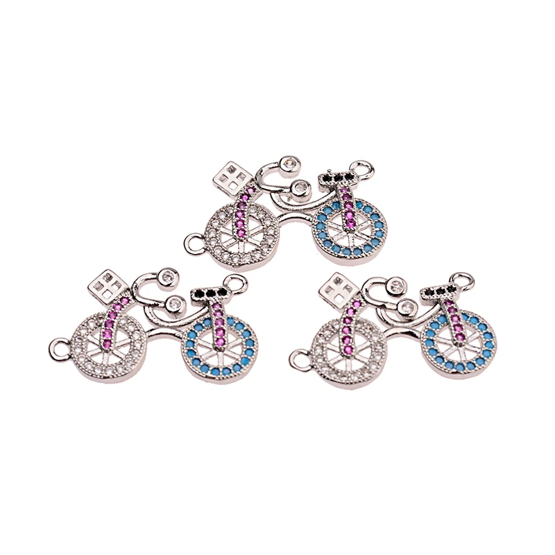 OIQUEI Colorful Micro Paved CZ Bicycle Shaped Charms Connectors Pendant Copper Beads Fit For DIY Bracelet Jewelry Accessories | Украшения и