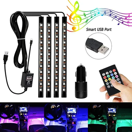 4pcs RGB 7color12led 4 шт. RGB Автомобильный светодиодный светильник s Красочные автомобильные декоративные стильные лампы окружающий светильник для салона автомобиля 12 В - Испускаемый цвет: 4pcs RGB 7color12led
