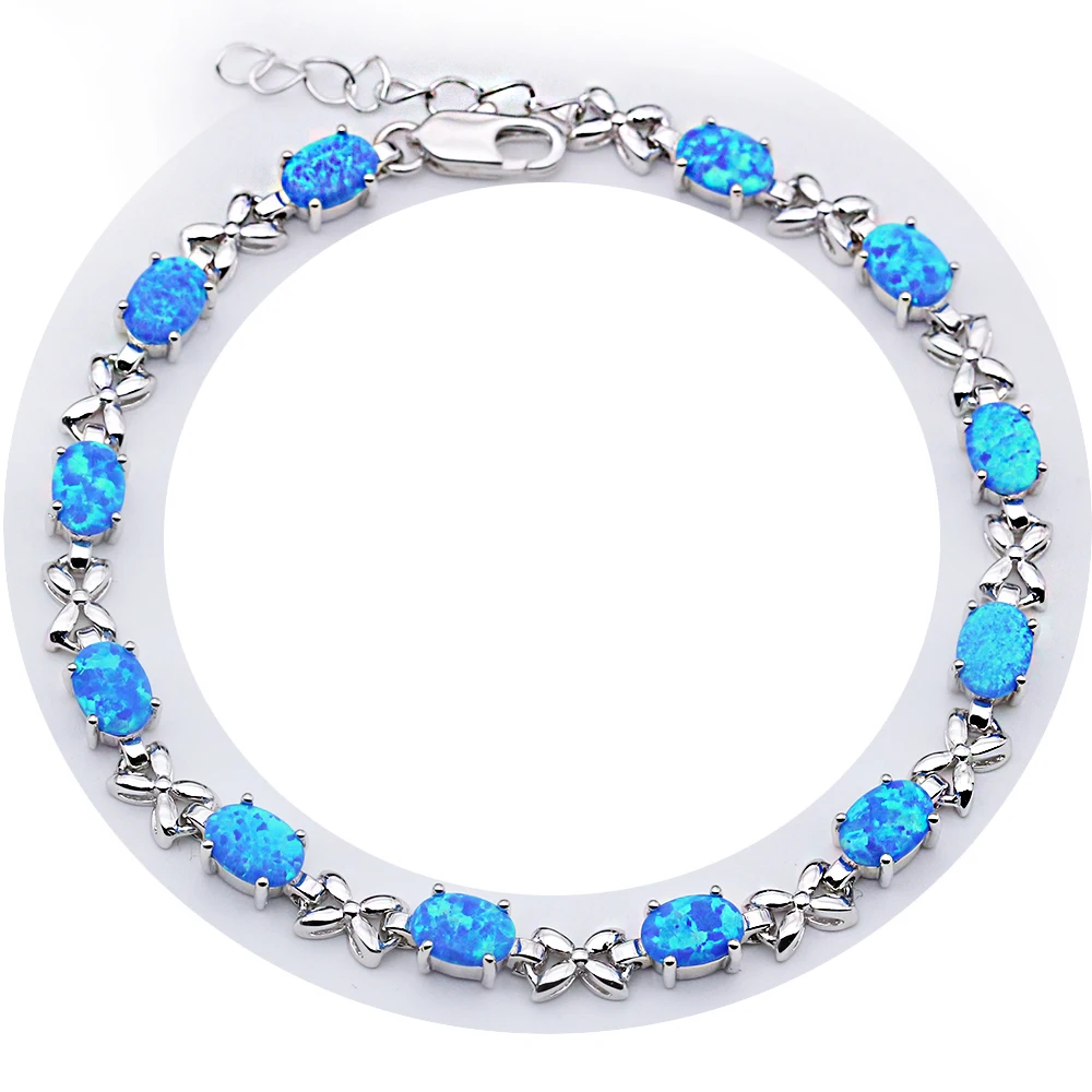 Женский серебряный браслет с овальным голубым огненным опалом|bracelets for|charm braceletcharm