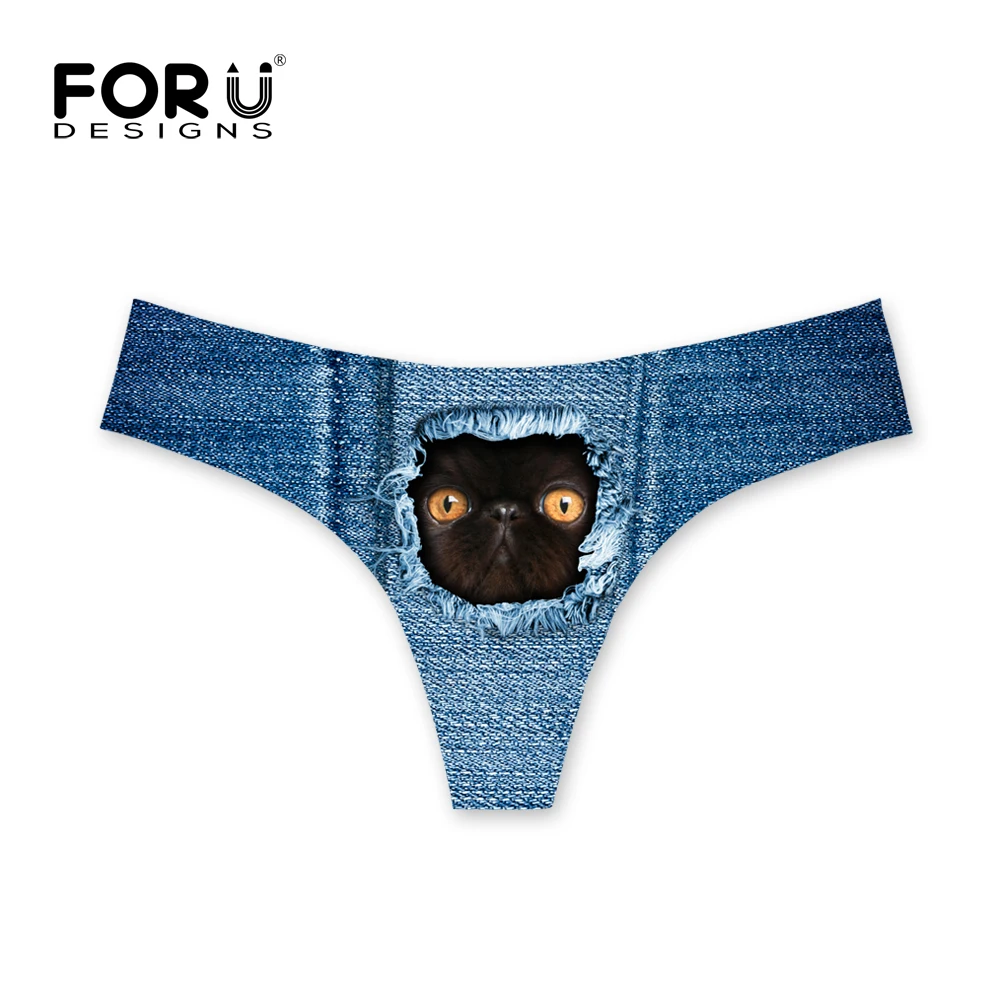 Женское джинсовое нижнее белье FORUDESIGNS с милыми синими животными и кошками