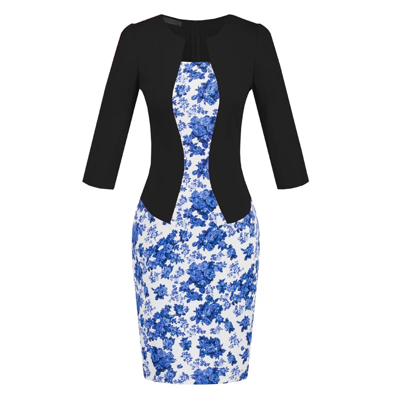 Летнее женское платье Mujer Vestido, платье для работы со средним рукавом, повседневное облегающее платье с цветочным рисунком размера плюс XXXL, женская сумка, облегающее платье - Цвет: As picture show