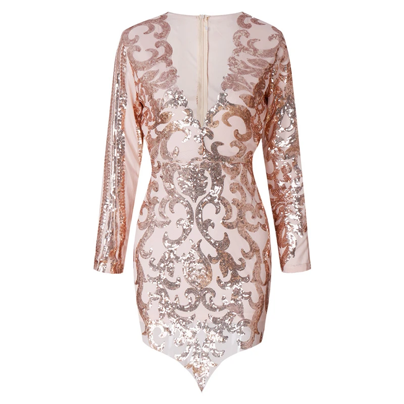 Великолепное женское облегающее платье с v-образным вырезом и длинным рукавом