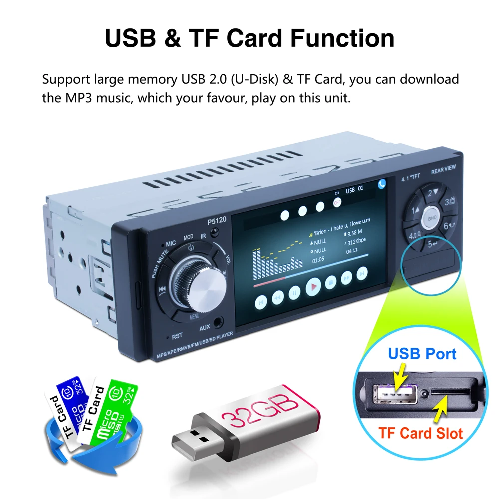 Автомагнитола AMPrime 4 1 дюйма MP3 MP5 плеер Bluetooth din Авторадио стереосистема USB FM