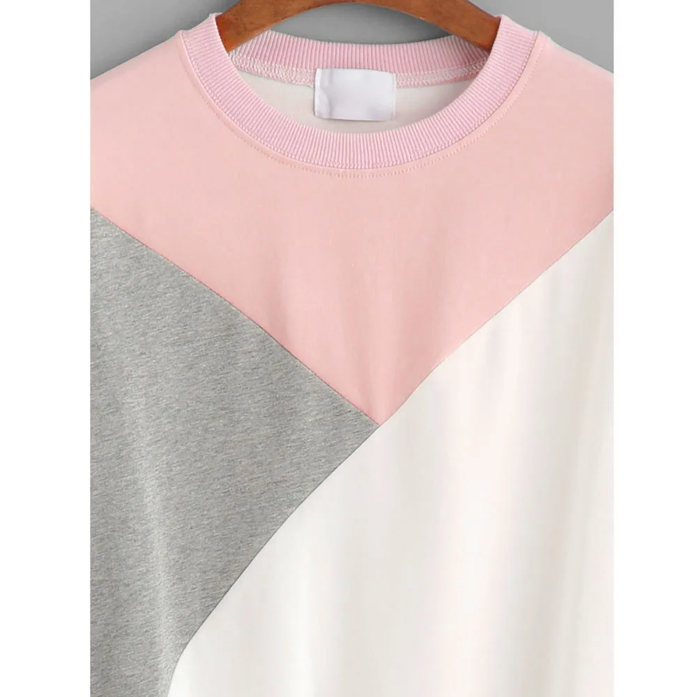 Women Plus Size Geometric Splice Patchwork Casual Sweatshirt Pullover Tops Female Girls O Neck Full Sleeve Spring Fall Clothes | Женская