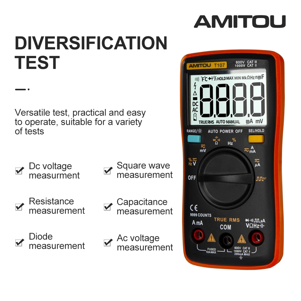 AMITOU T107 мультиметры цифровые вольтметр автомобильный тестер конденсаторов