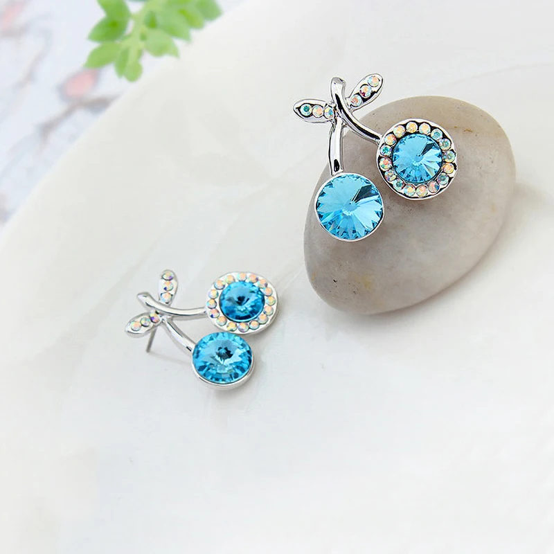Серьги гвоздики BeBella cherry с кристаллами Swarovski оригинальные модные ювелирные