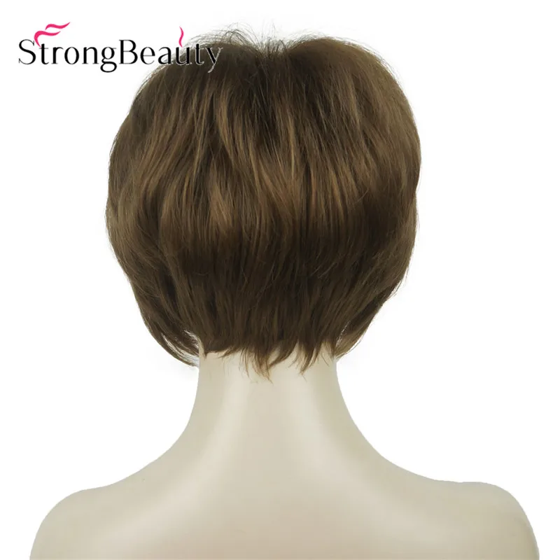 StrongBeauty короткие прямые парики мягкие волосы слоистые локоны Омбре блонд/Красный синтетический парик