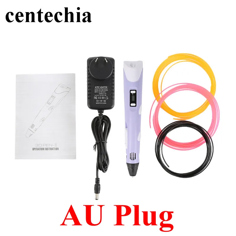 purple Centechia 3D Ручка Рисунок «сделай сам» ручки с бесплатной 3 цветной нитью 1,75 мм Рождественский подарок на день рождения лучший для детей ЕС/США/Великобритания/AU Plug - Цвет: purple