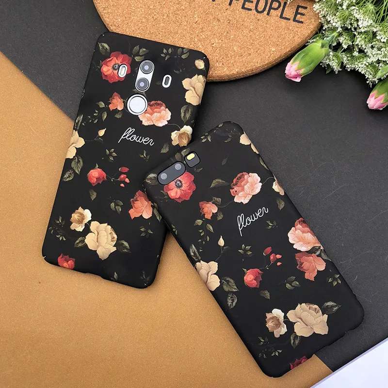 Rheinruby Retro Rose Flower Marble Case For Huawei Mate 20 Pro X P10 P20 10 Honor V10 Hard PC Cover |